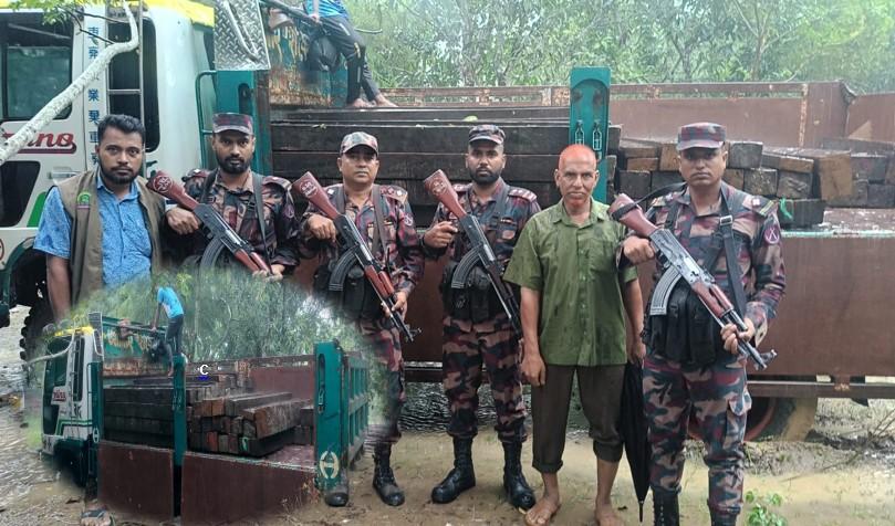 আলীকদমে ৫৭ বিজিবি ও বনবিভাগের যৌথ অভিযান: ট্রাকভর্তি বিপুল পরিমাণ অবৈধ কাঠ জব্দ
